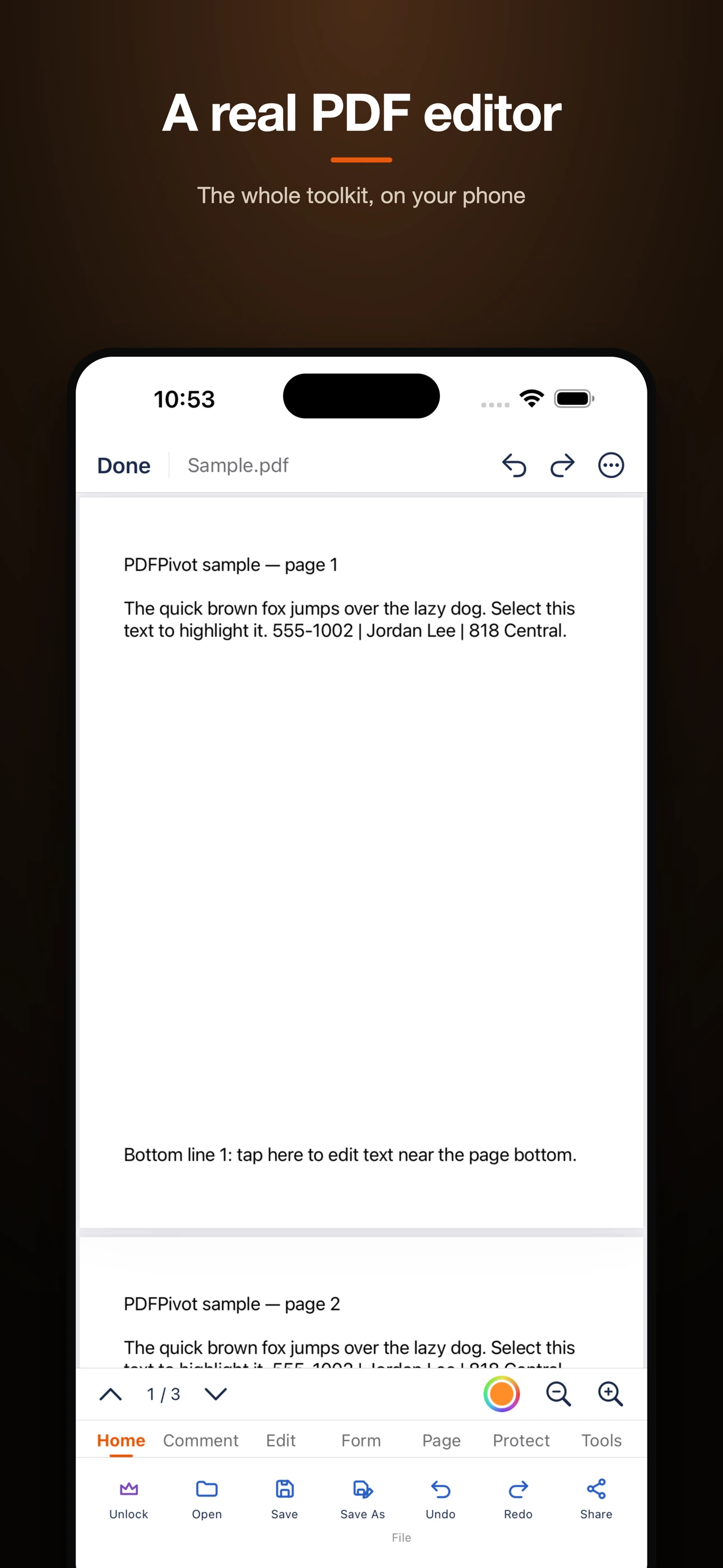 PDFPivot PDF editor on iPhone