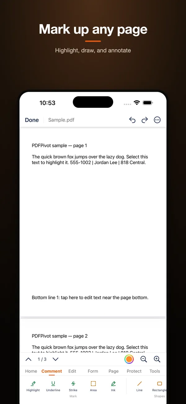 PDFPivot Markierungs- und Annotationswerkzeuge auf dem iPhone