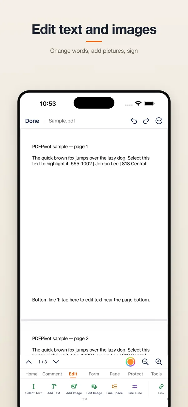 PDFPivot editing tools