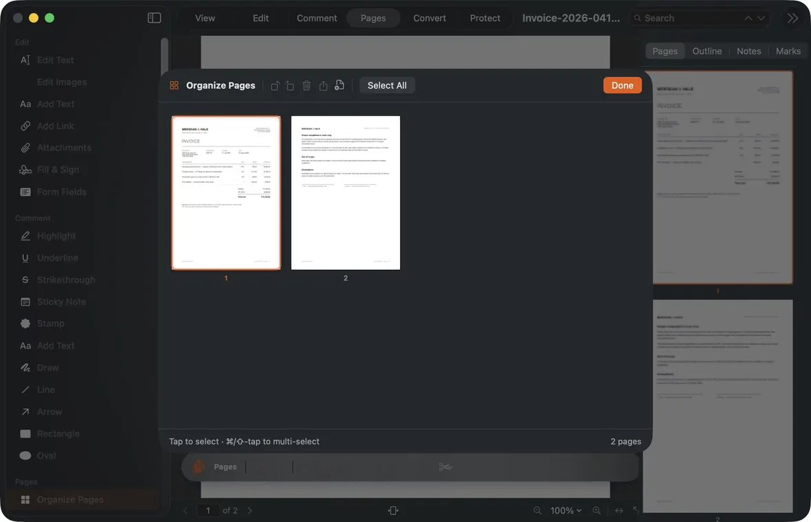 Organize pages on Mac