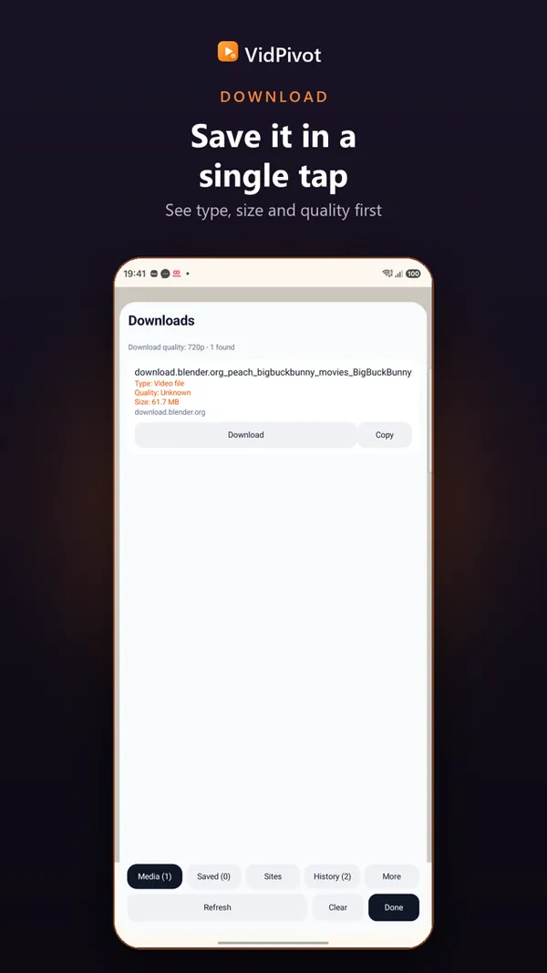 VidPivot download in progress with controls