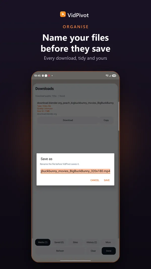 VidPivot saved files organised in one place