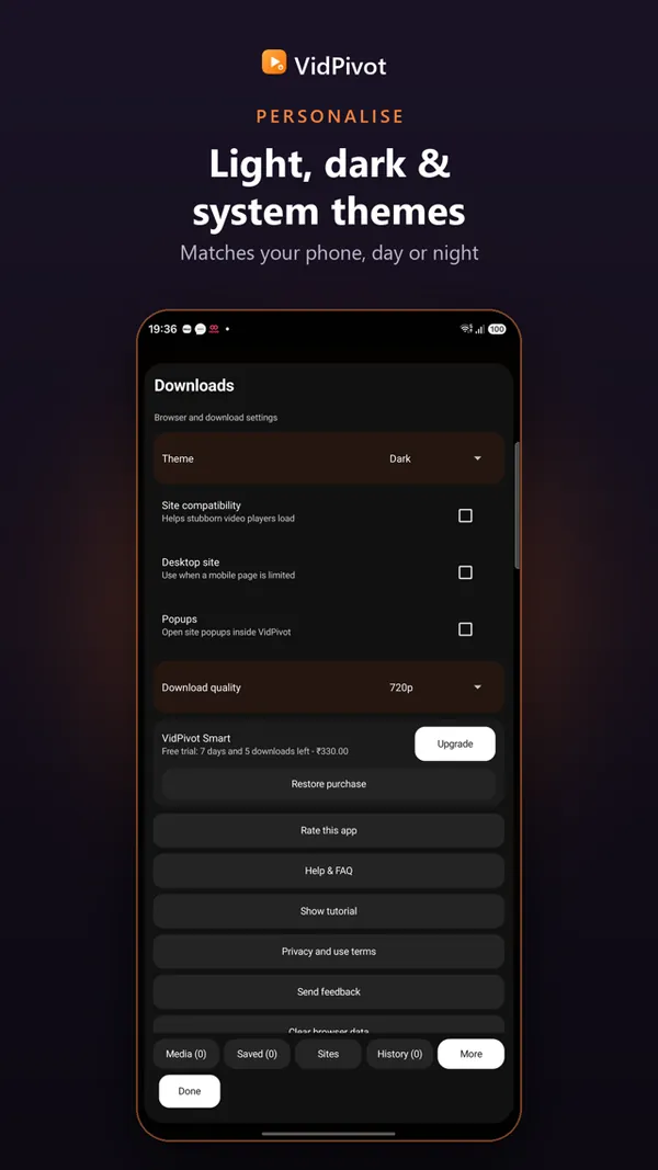 VidPivot personalisation and settings